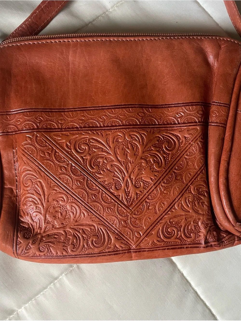 Genuine Leather|| Made in Morrocco|| Embossed Leather Crossbody Bag in Rust